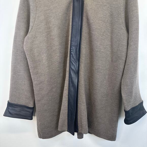 Doncaster Collection Wool And Leather Trim Open Cardigan Brown Sweater Womens XL - Picture 3 of 16